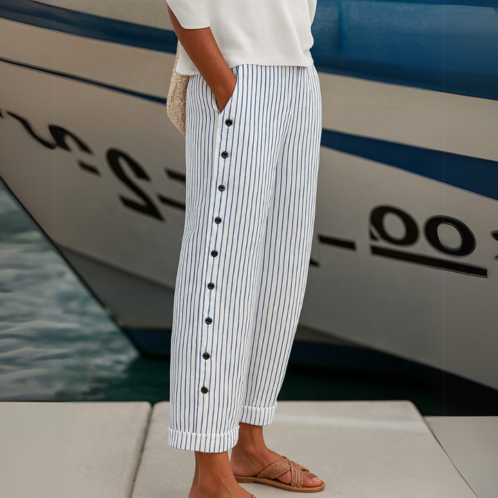 Women's Striped Button-Front Pants - Elegant Versatile Style
