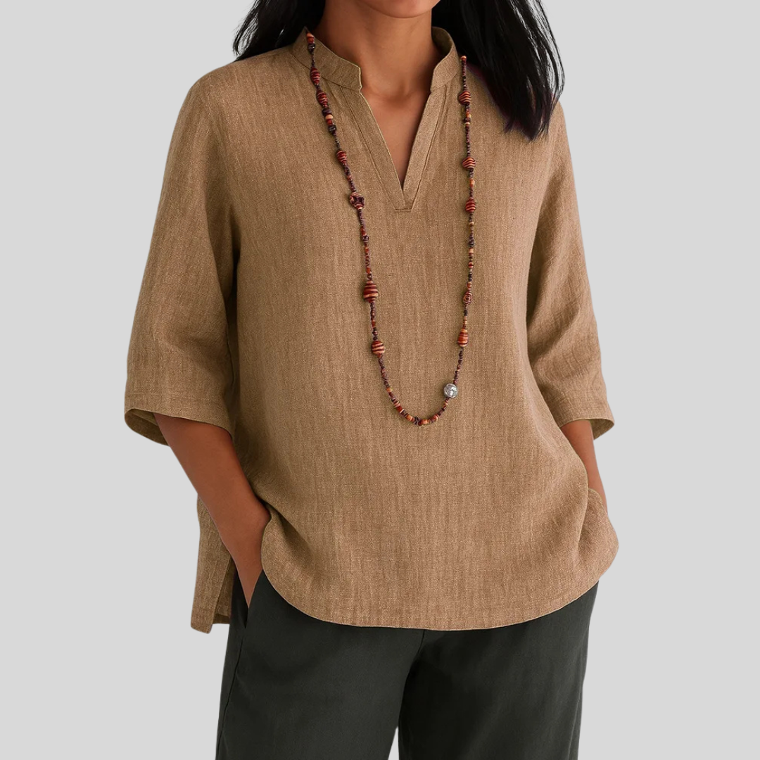 Women's Relaxed Split-Neck Blouse - Effortless Everyday Elegance