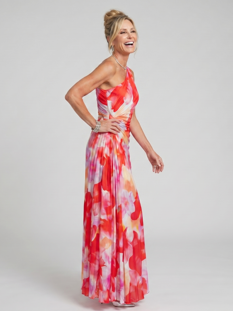 Women's One Shoulder Pleated Bodice Midi Dress - occasion wear