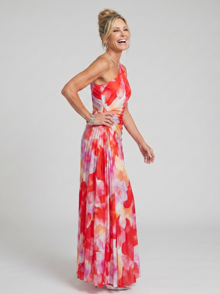 Women's One Shoulder Pleated Bodice Midi Dress - occasion wear