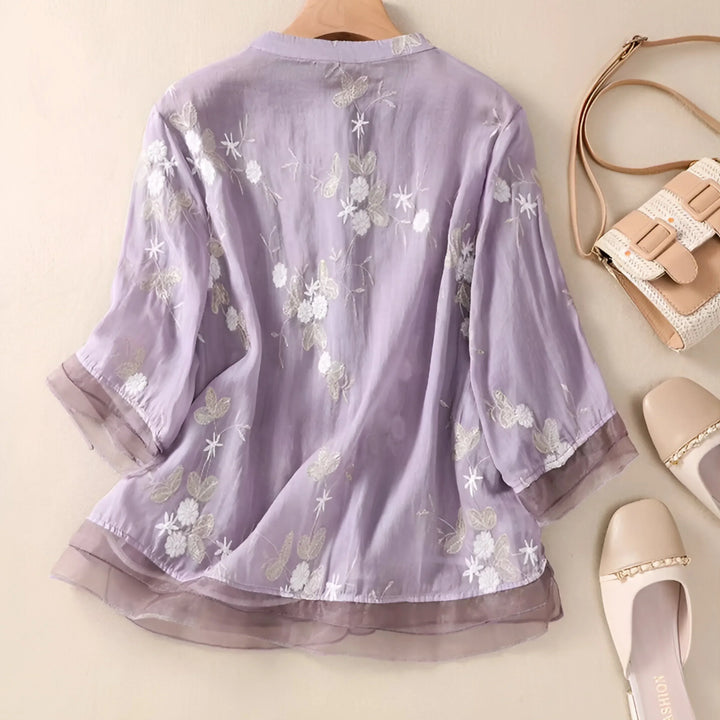 Women's Cotton Floral Embroidered Blouse - Everyday Elegance
