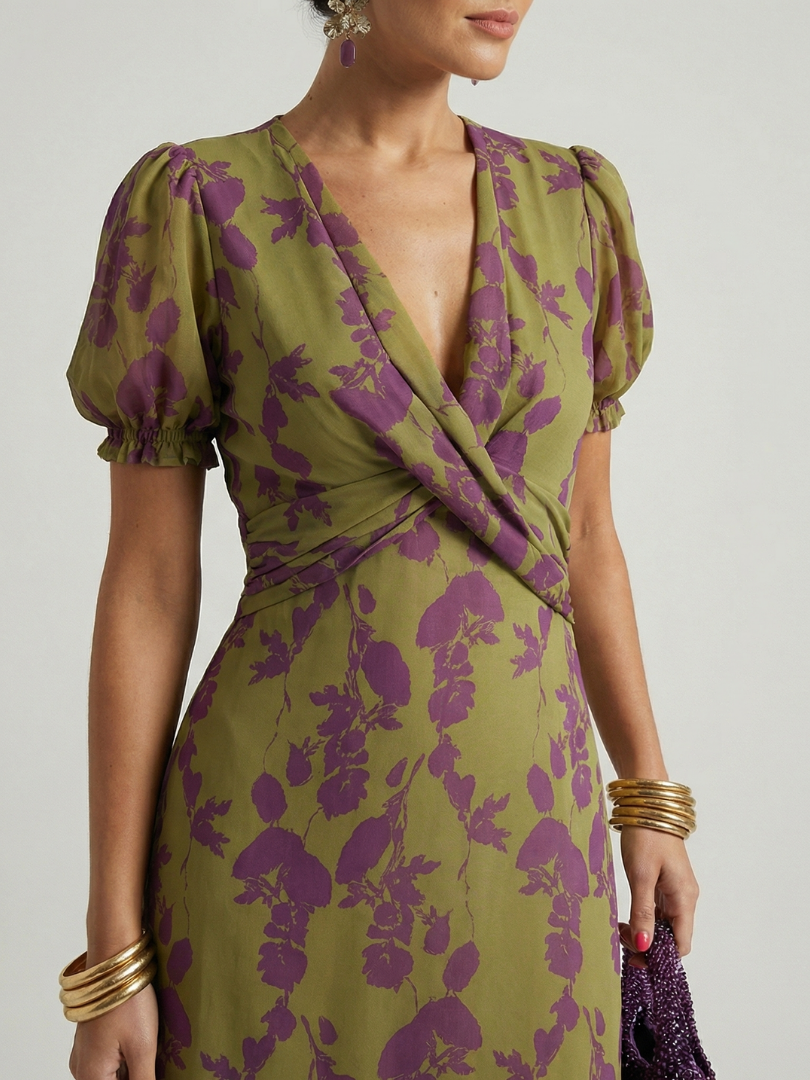 Women's Floral Wrap Midi Dress - Lightweight Everyday Wear