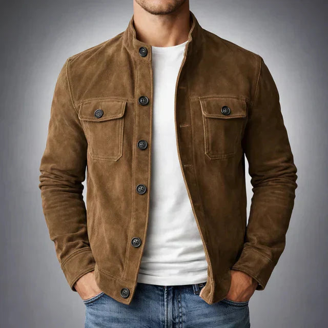 Men's Italian Suede Jacket - Military Inspired, Everyday Elegance