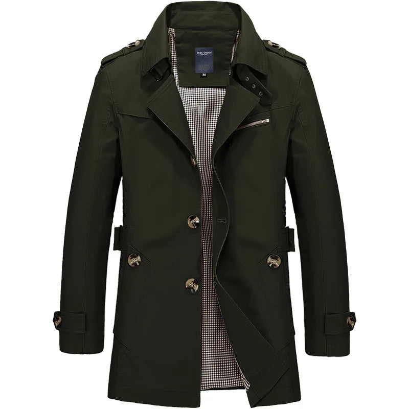 Men's Cotton Trench Coat – Single-Breasted Classic Mac