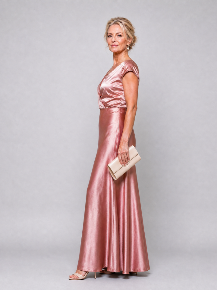 Women's Cap Sleeve Wrap Bodice Maxi Dress - Evening Special