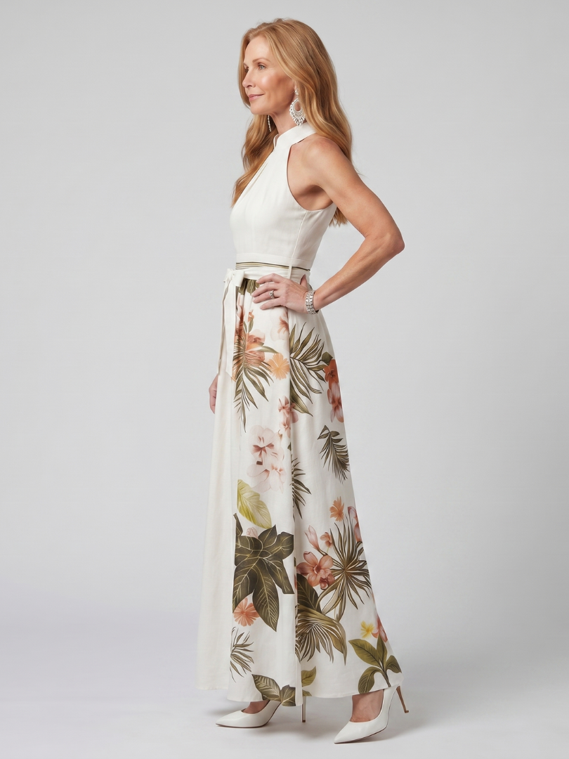 Women's Botanical Draped Halter Maxi Dress - Effortless Elegance