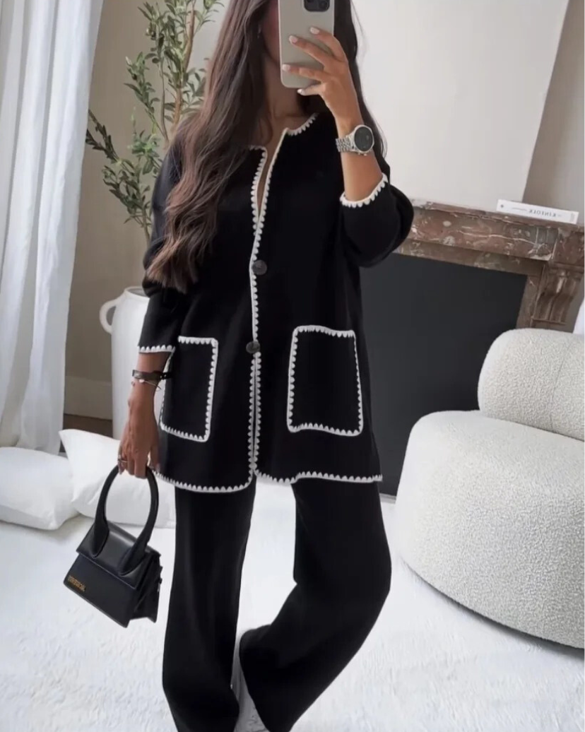 Women's Contrast Trim Two-Piece Set - Effortless Elegance
