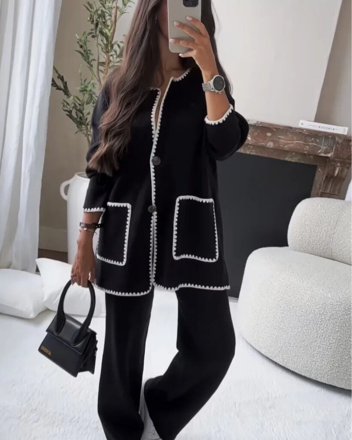 Women's Contrast Trim Two-Piece Set - Effortless Elegance