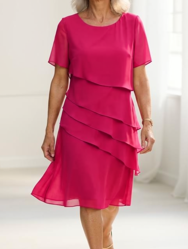 Women's Layered Ruffle Midi Dress - Elegant and Lightweight