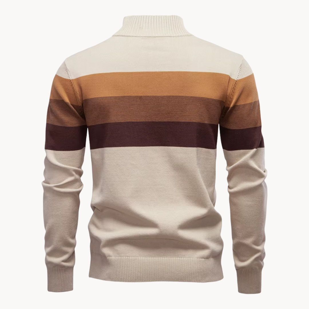 Men's Cotton Quarter-Zip Jumper – Striped Stretch Knit