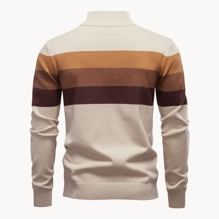 Men's Cotton Quarter-Zip Jumper – Striped Stretch Knit