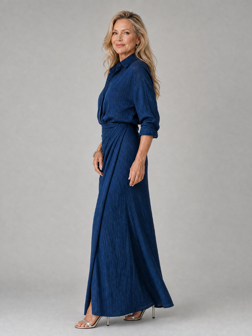 Women's Long Sleeve Wrap Front Maxi Dress - Effortless Polished Look