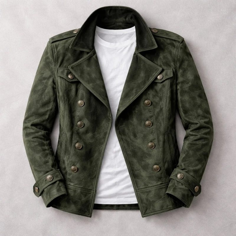 Men's Suede Peacoat – Double-Breasted Tailored Winter Coat