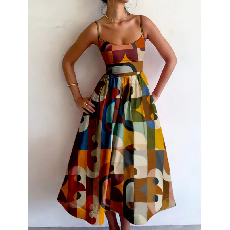 Women's Geometric Print Midi Dress - Modern & Polished