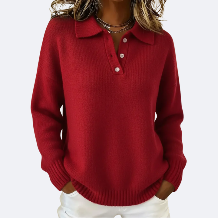 Women's Soft Knit Polo Collar Sweater - Everyday Elegance