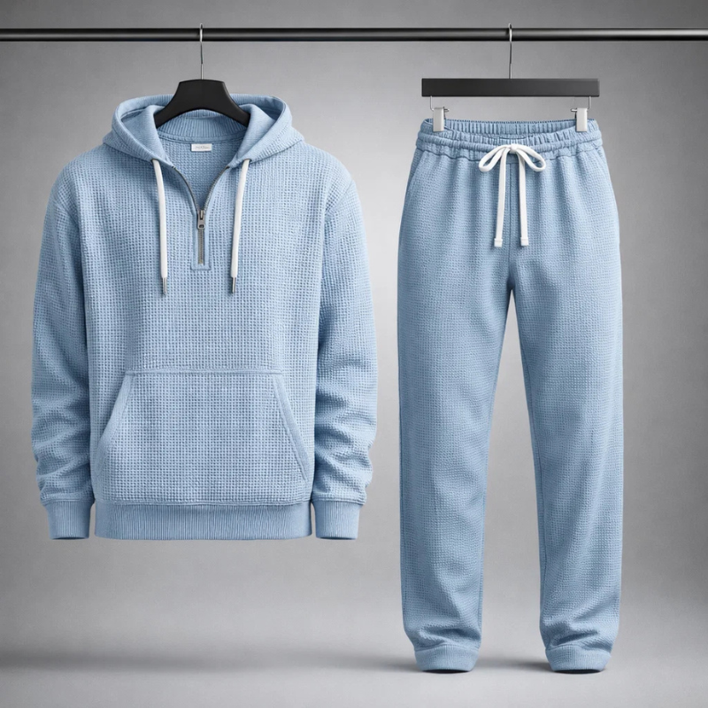 Men's Waffle-Knit Set – Quarter-Zip Hoodie & Joggers