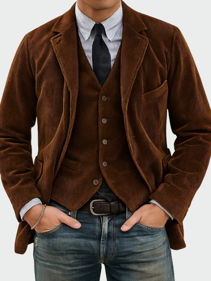 Men's Corduroy Blazer & Waistcoat Set – Two-Piece Tailored Co-ord