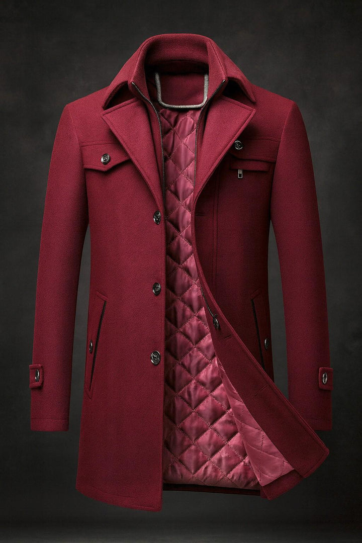 Men's Wool Overcoat – Tailored Quilted-Lined Winter Topcoat