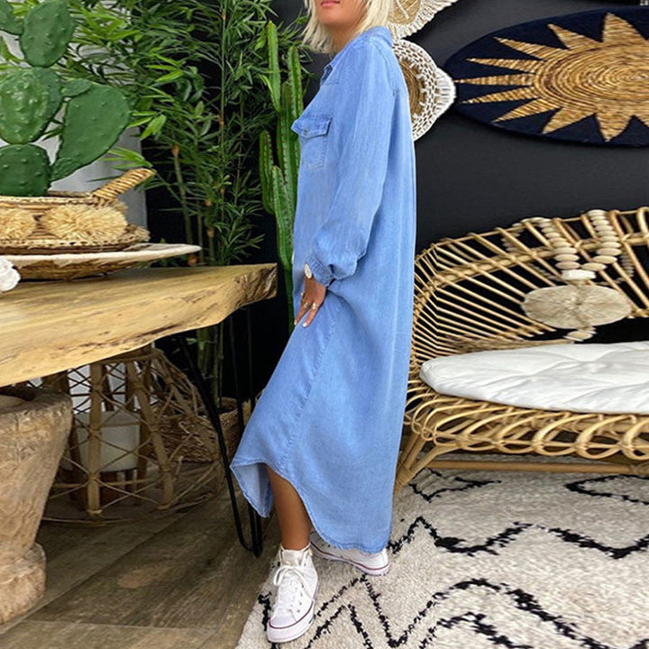 Women's Tummy Covering Denim Maxi Dress - Versatile Elegance