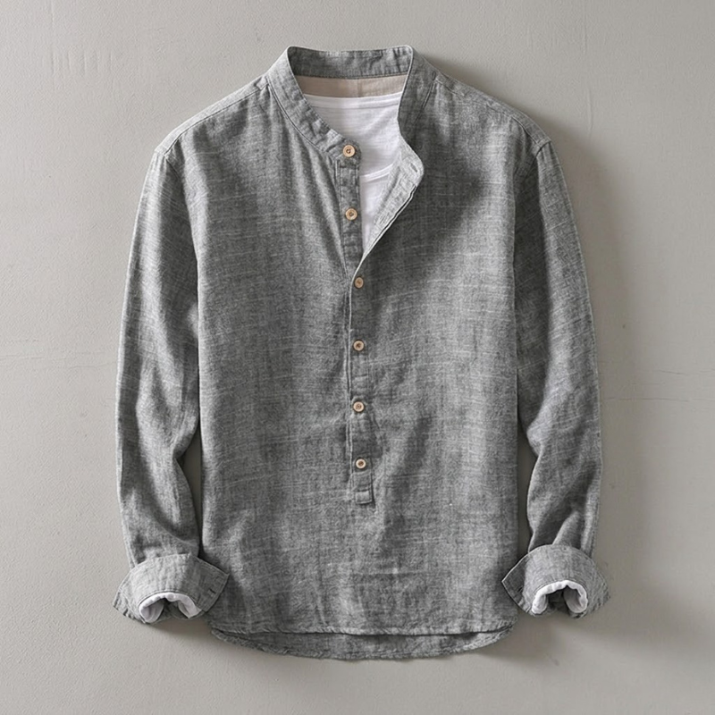 Men's Japanese Linen Henley Shirt – Breathable Summer Smart Casual