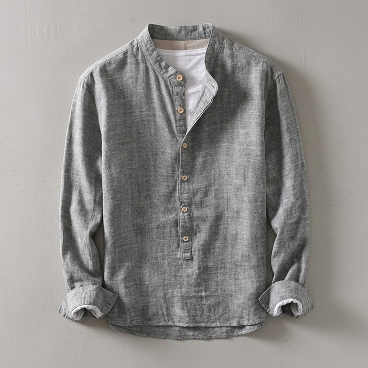 Men's Japanese Linen Henley Shirt – Breathable Summer Smart Casual