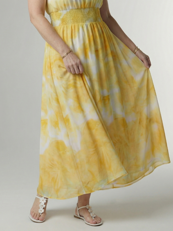 Women's Gathered Halter Midi Dress - Effortless Everyday