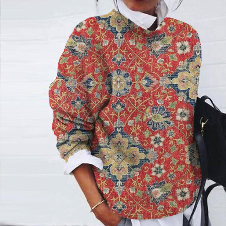 Women's Printed Blouse-Cuff Sweater - Effortless Everyday Style
