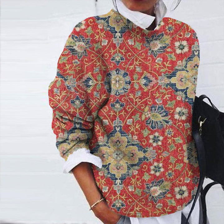 Women's Printed Blouse-Cuff Sweater - Effortless Everyday Style