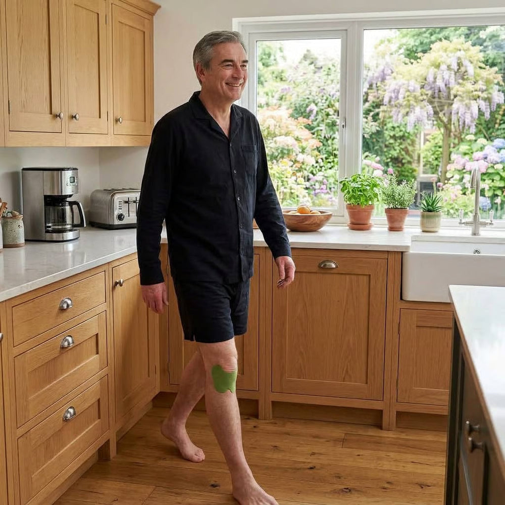 FlexiKnee patch applied to the knee