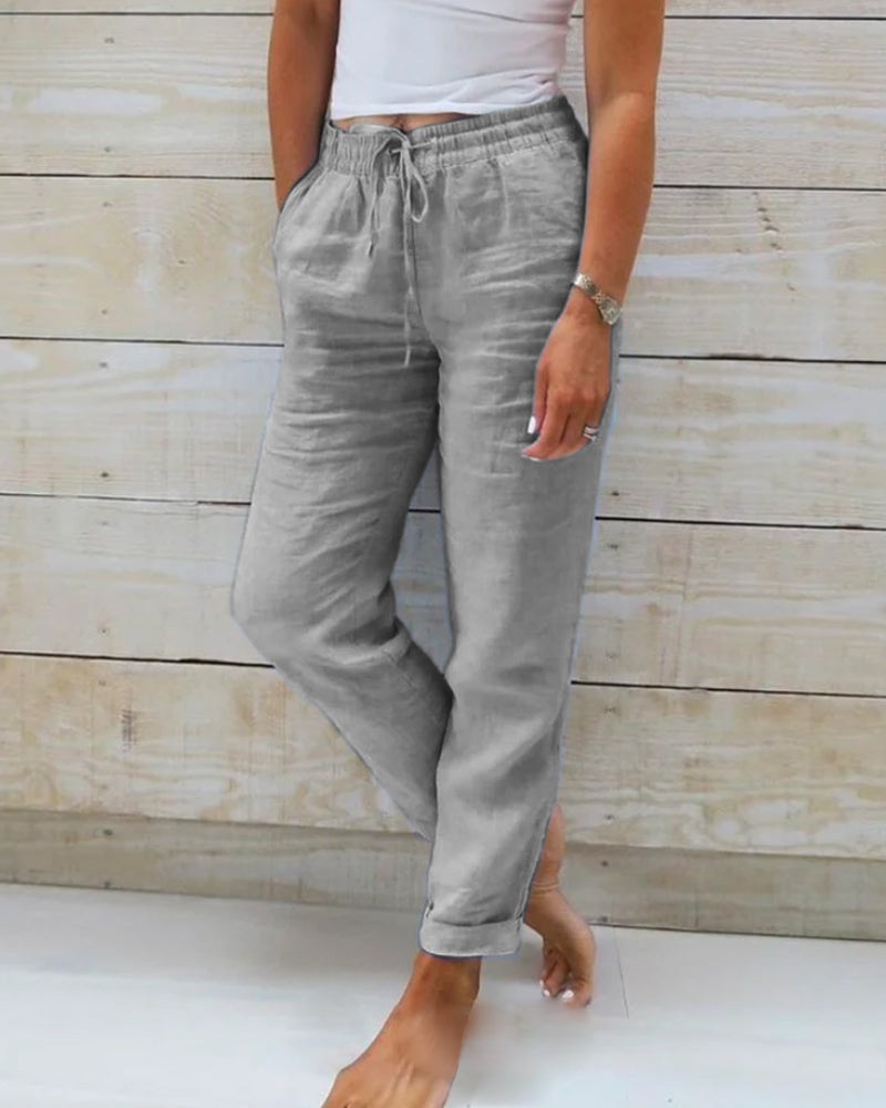 Women's Luxury Cotton-Linen Tailored Trousers - Elegant Everyday