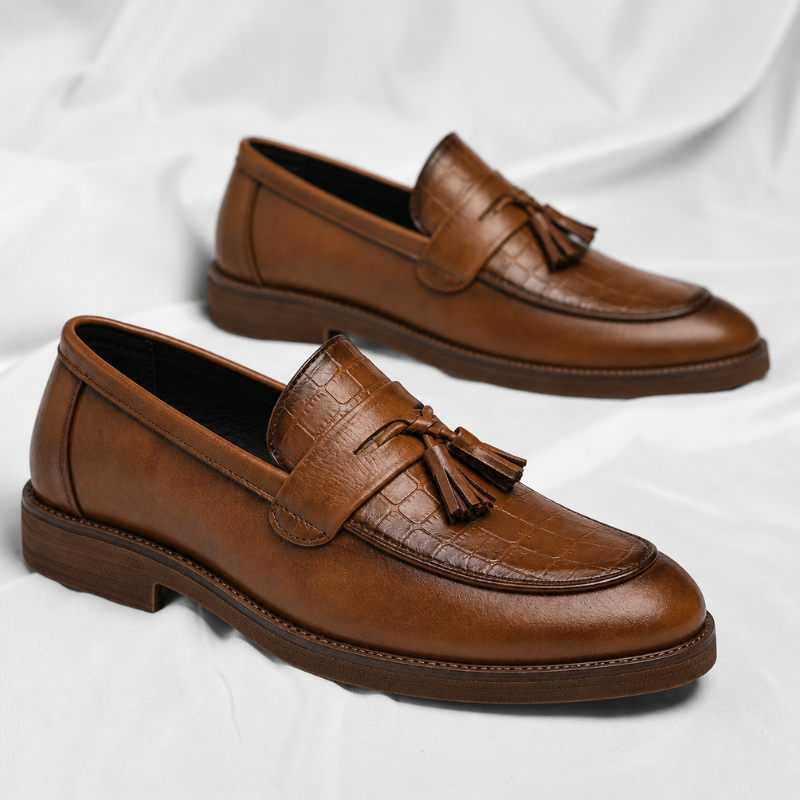 Men's Leather Tassel Loafers – Italian Croc-Embossed Slip-On