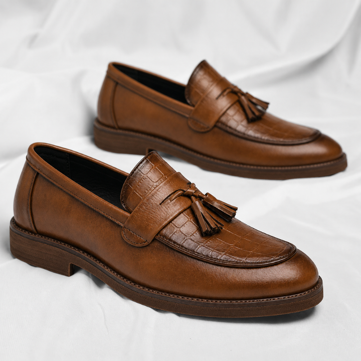 Men's Leather Tassel Loafers – Italian Croc-Embossed Slip-On