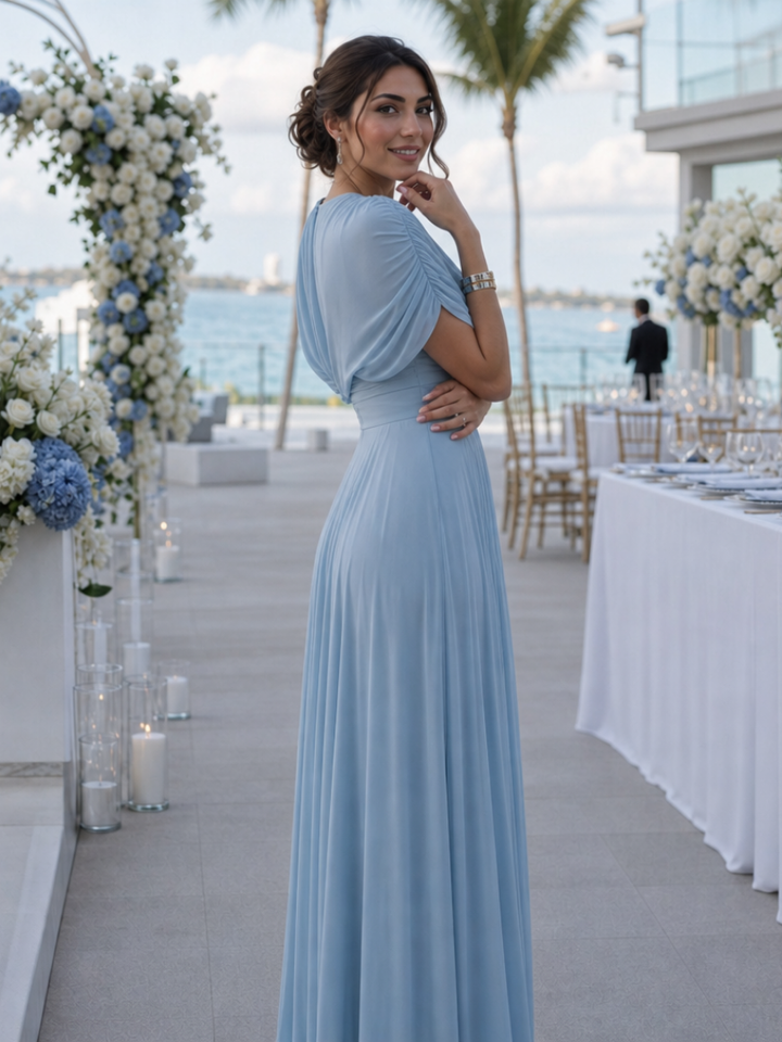 Women's One Shoulder Draped Bodice Maxi Dress - Elegant Evening