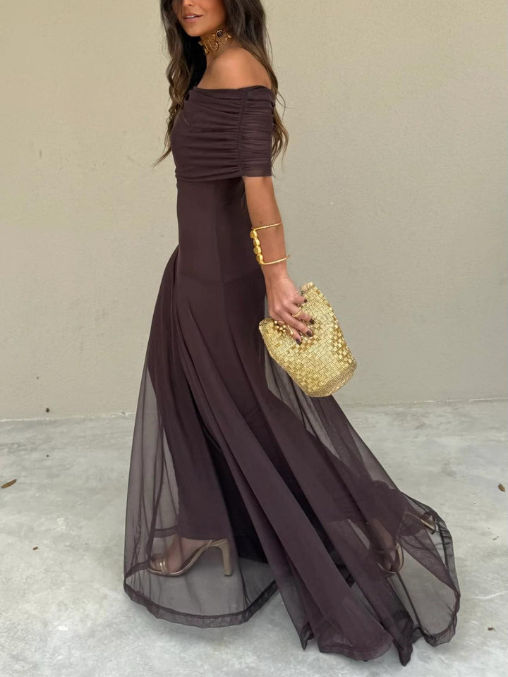Women's Asymmetrical Mesh One Shoulder Maxi Dress - Effortless Charm