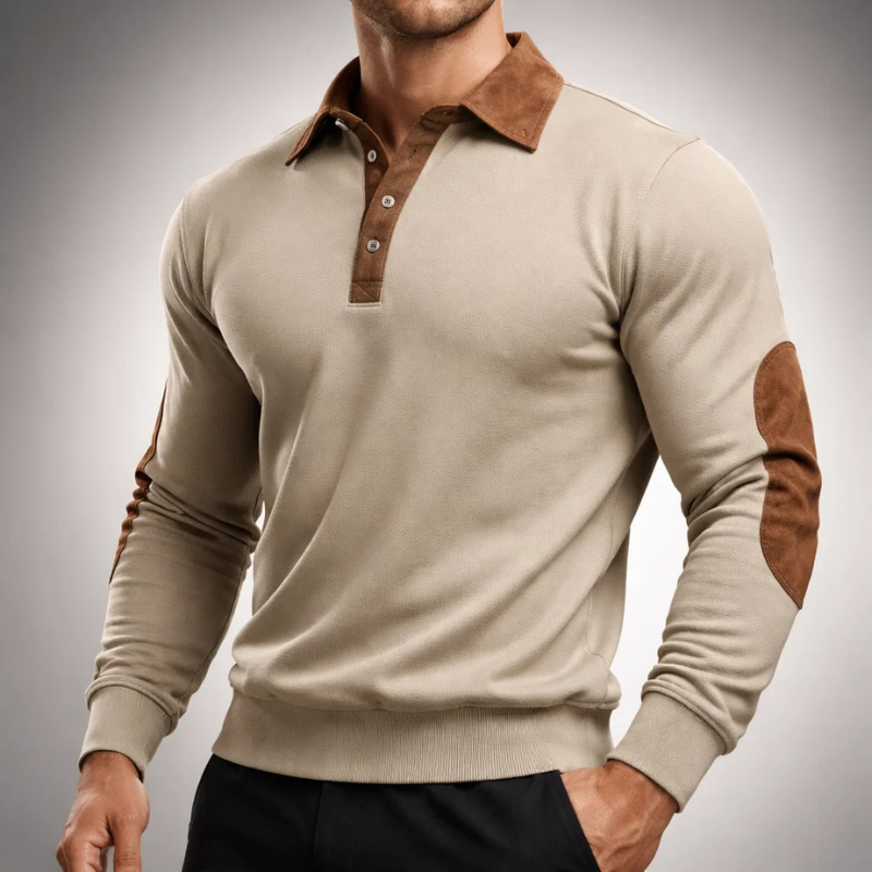 Men's Cotton Long-Sleeve Polo Pullover – Smart-Casual Knit