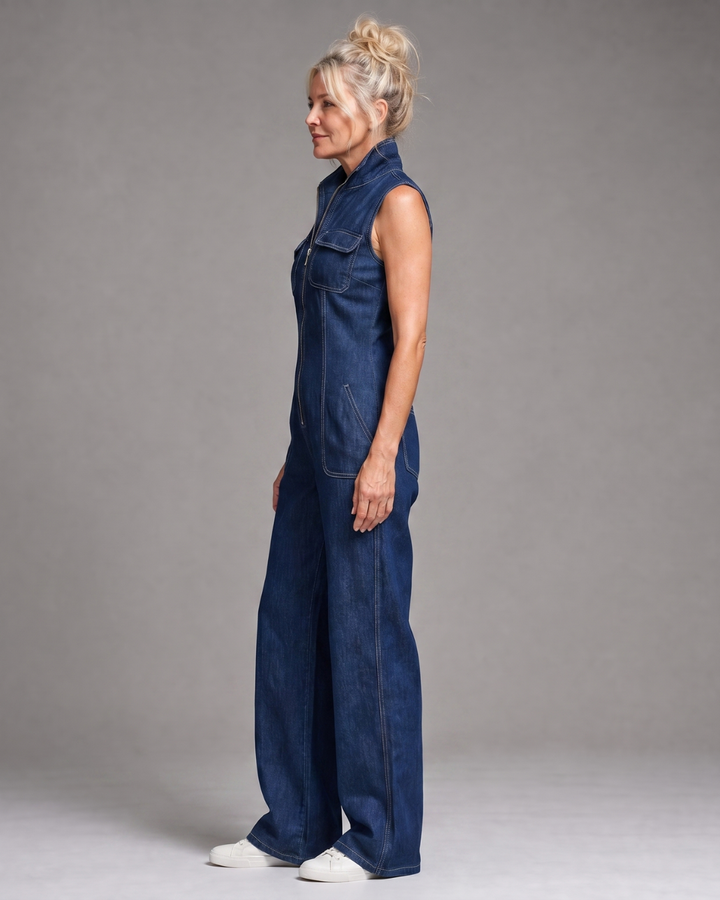Women's Denim Wide Leg Jumpsuit - Effortless Everyday Style