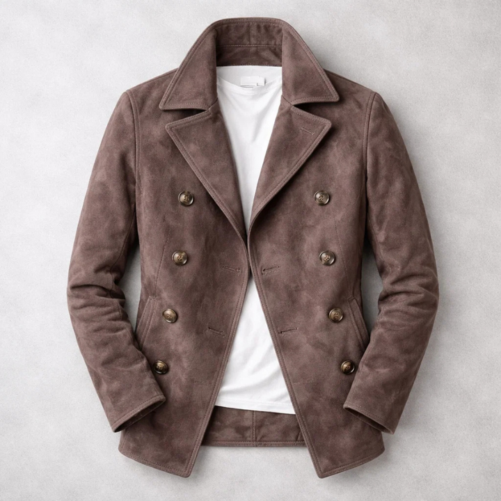 Men's Suede Peacoat – Double-Breasted Tailored Winter Coat