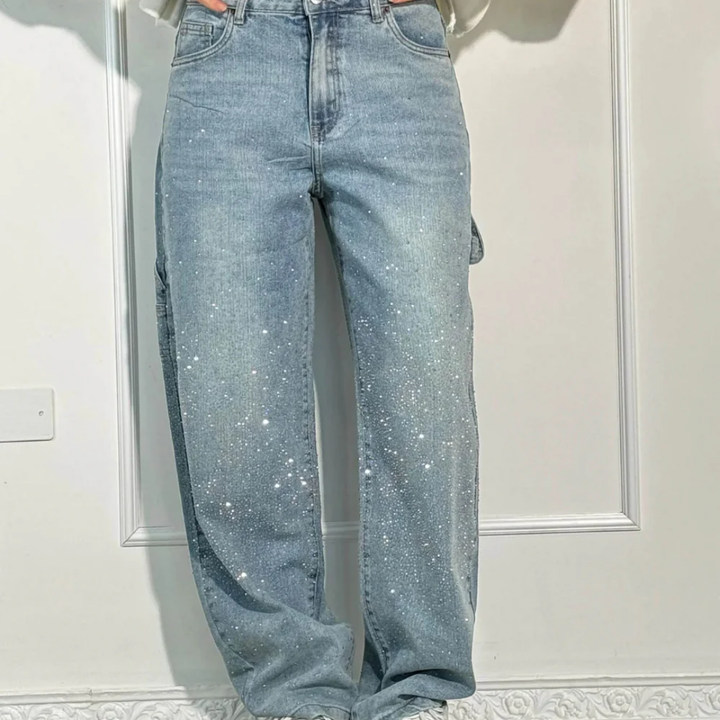 Women's Starry Denim Cargo Pants - Versatile & Comfortable
