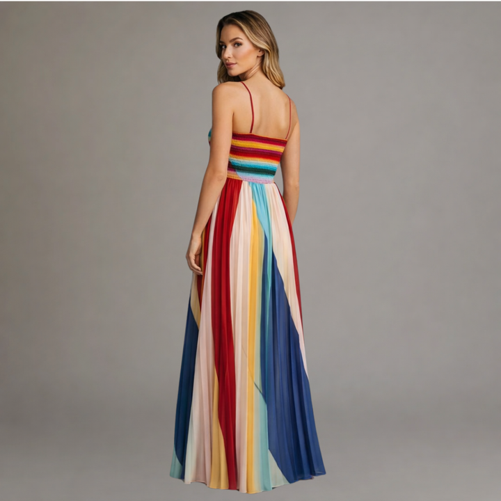 Women's Multicolor Striped Maxi Dress - Flowing Style for Summer