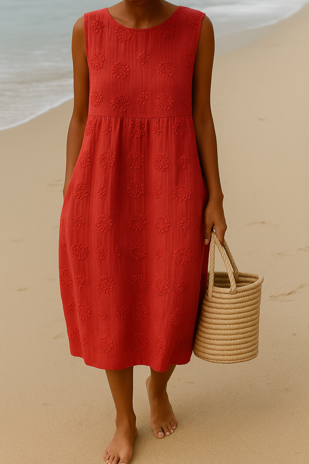 Women's Floral Embroidered Midi Dress - Lightweight Summer Staple