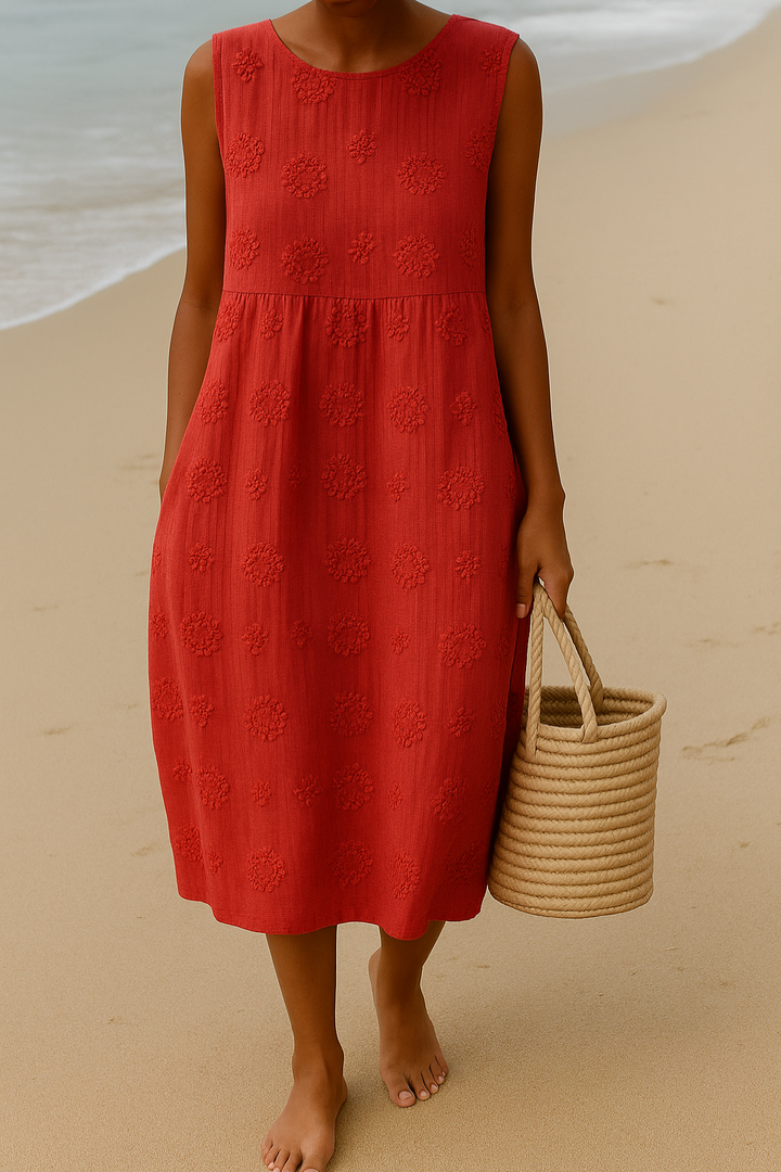 Women's Floral Embroidered Midi Dress - Lightweight Summer Staple