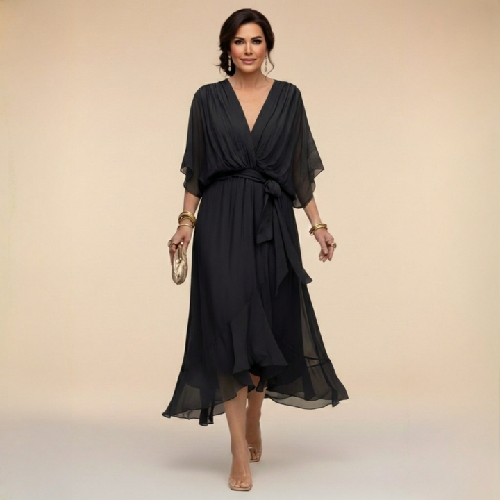 Women's Chiffon V-Neck Dress - Lightweight & Elegant