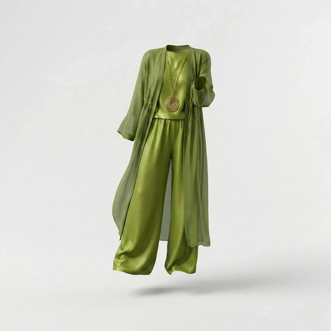 Women's Relaxed Drapey Tunic & Wide-Leg Pants Set - Effortless Style