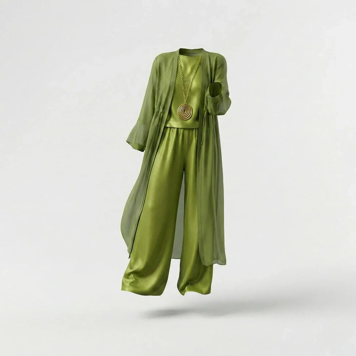 Women's Relaxed Drapey Tunic & Wide-Leg Pants Set - Effortless Style