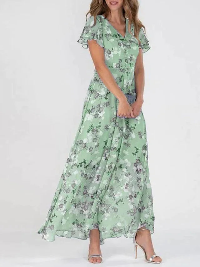Women's Floral V-Neck Maxi Dress - Effortless Everyday Charm