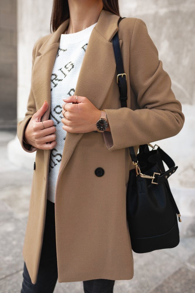 Women's Elegant Lapel Coat - Timeless Warmth and Style