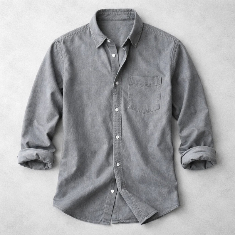 Men's Cotton Casual Shirt – Vintage-Washed Long-Sleeve Everyday Shirt