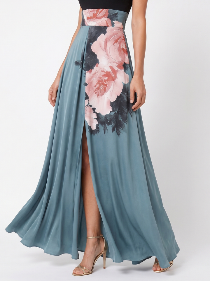 Women's Floral Halter Bodice Maxi Dress - Perfect for Formal Evenings