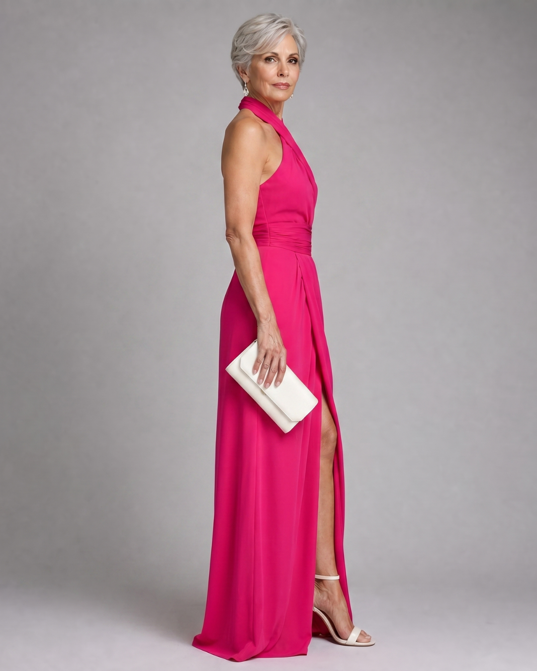 Women's Cross Halter Draped Side Slit Midi Dress - Elegant Evening