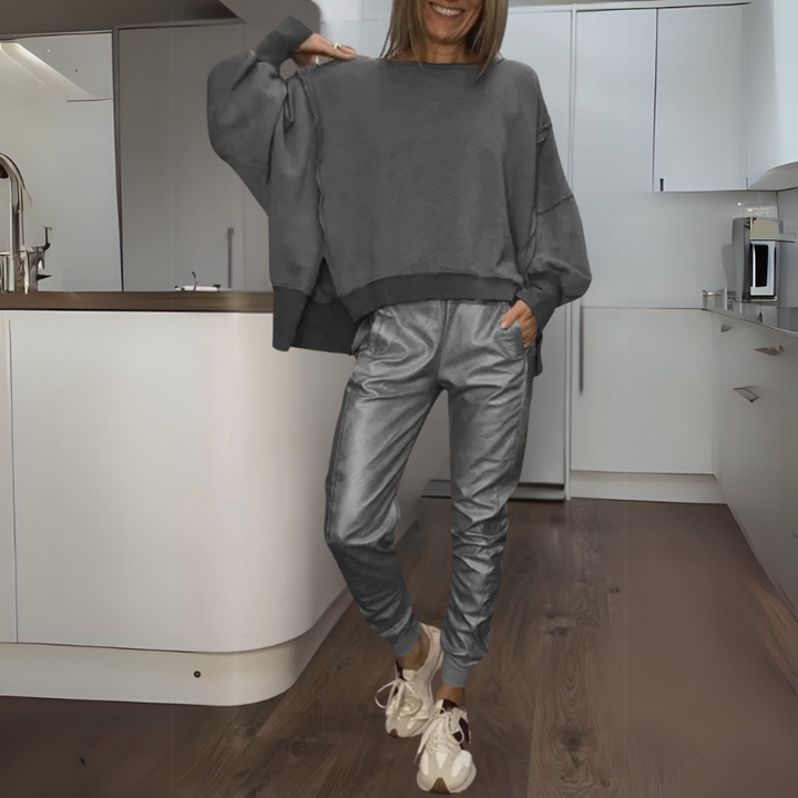 Women's Satin Sweater and Jogger Set - Luxe Lounge Essential